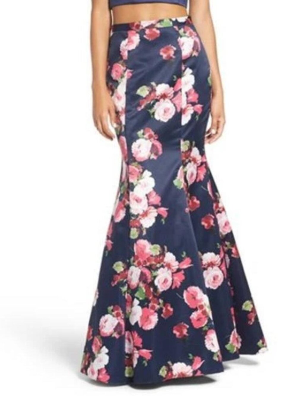 XSCAPE tall blue satin floral mermaid ball gown 4 formal wedding prom crinoline